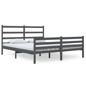 Estructura De Cama Madera Maciza De Pino Doble Gris 135x190cm Vidaxl