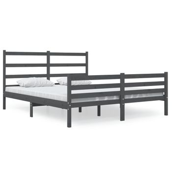 Estructura De Cama De Madera Maciza De Pino Gris 140x190 Cm Vidaxl