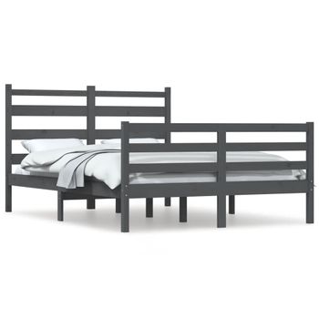 Estructura De Cama De Madera Maciza De Pino Gris 140x200 Cm Vidaxl