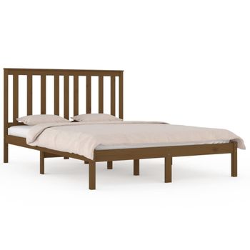 Estructura De Cama Madera Maciza De Pino Marrón Miel 200x200 Cm Vidaxl