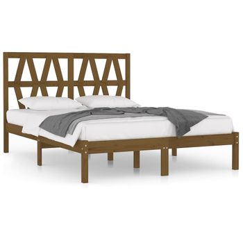 Estructura Cama Madera Maciza De Pino Doble Marrón 135x190 Cm Vidaxl con  Ofertas en Carrefour