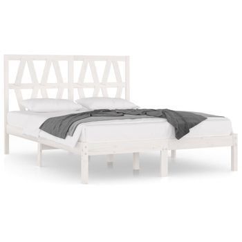 Estructura De Cama De Madera Maciza De Pino Blanco 140x190 Cm Vidaxl