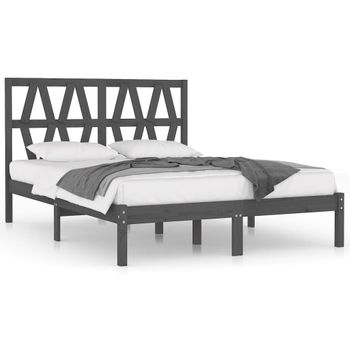 Estructura De Cama De Madera Maciza De Pino Gris 140x190 Cm Vidaxl