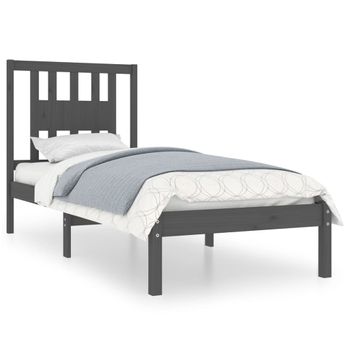 Estructura De Cama Madera Maciza De Pino Gris 90x200 Cm Vidaxl