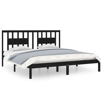 Estructura De Cama Madera Maciza Negro Supe King 180x200 Cm Vidaxl