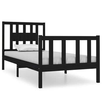 Estructura De Cama Individual Madera Maciza Negra 90x190 Cm Vidaxl