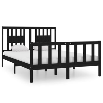 Estructura De Cama De Madera Maciza Negra 140x190 Cm Vidaxl