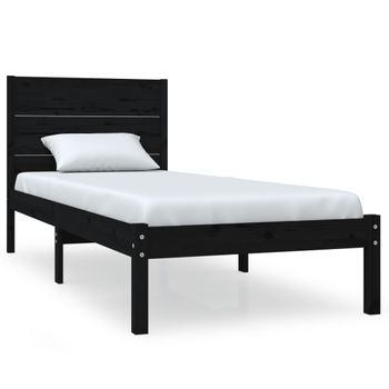 Estructura De Cama Madera Maciza Individual Negra 75x190 Cm Vidaxl