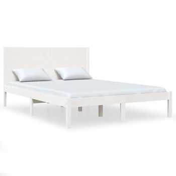 Estructura De Cama De Madera Maciza Blanca 135x190 Cm Vidaxl