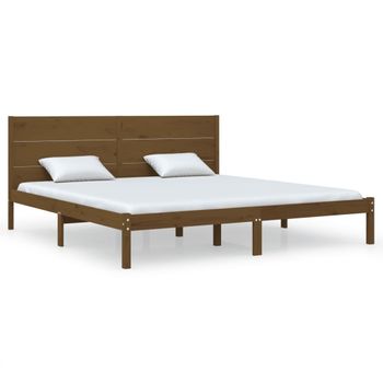 Estructura De Cama Madera Maciza De Pino Marrón Miel 200x200 Cm Vidaxl