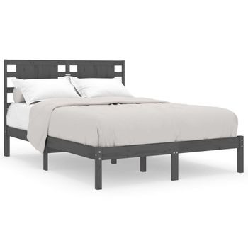 Estructura De Cama Madera Maciza De Pino Gris 140x190 Cm Vidaxl