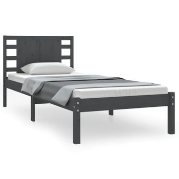 Estructura De Cama Madera Maciza De Pino Gris 90x200 Cm Vidaxl