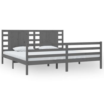 Estructura De Cama De Madera Maciza De Pino Gris 200x200 Cm Vidaxl