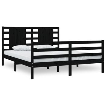 Estructura De Cama De Madera Maciza De Pino Negro 200x200 Cm Vidaxl