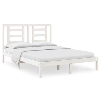 Estructura De Cama Madera Maciza De Pino Blanco 135x190 Cm Vidaxl