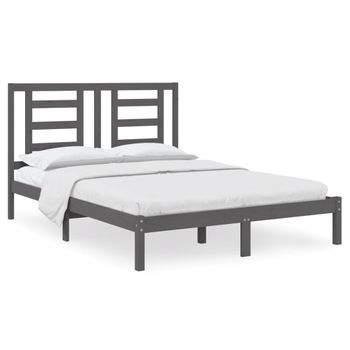 Estructura De Cama De Madera Maciza De Pino Gris 140x190 Cm Vidaxl