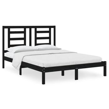 Estructura De Cama De Madera Maciza De Pino Negra 140x190 Cm Vidaxl