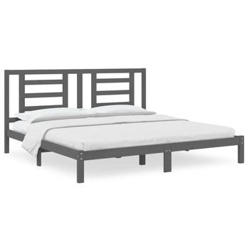 Estructura De Cama De Madera Maciza De Pino Gris 200x200 Cm Vidaxl