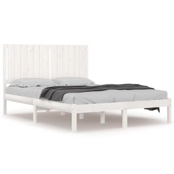 Estructura De Cama Madera Maciza De Pino Blanco 135x190 Cm Vidaxl