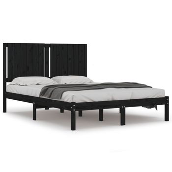 Estructura De Cama De Madera Maciza De Pino Negra 140x200 Cm Vidaxl