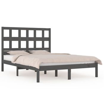 Estructura De Cama De Madera Maciza De Pino Gris 140x190 Cm Vidaxl