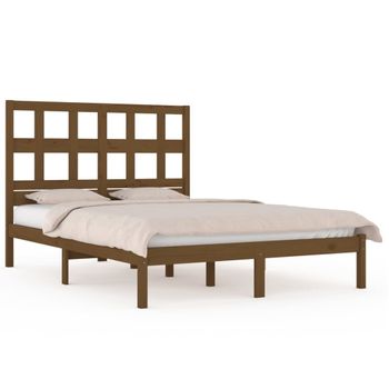 Estructura De Cama Madera Maciza De Pino Marrón Miel 200x200 Cm Vidaxl