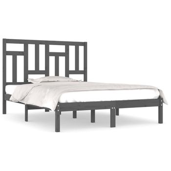 Estructura De Cama Madera Maciza De Pino Gris 140x190 Cm Vidaxl