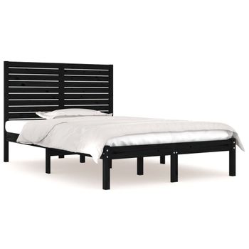 Estructura De Cama De Madera Maciza Negra 140x190 Cm Vidaxl