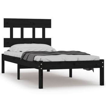 Estructura De Cama Madera Maciza Individual Negra 75x190 Cm Vidaxl