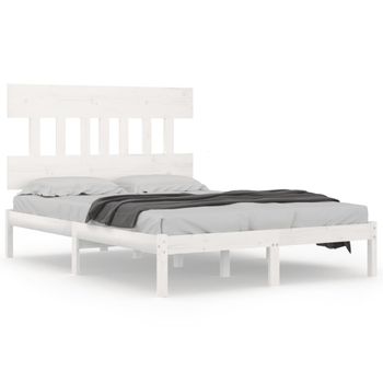 Estructura De Cama De Madera Maciza Blanca 135x190 Cm Vidaxl