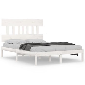 Estructura De Cama De Madera Maciza Blanca 140x200 Cm Vidaxl