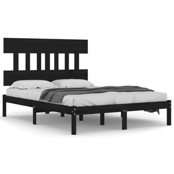 Estructura De Cama De Madera Maciza Negra 140x200 Cm Vidaxl