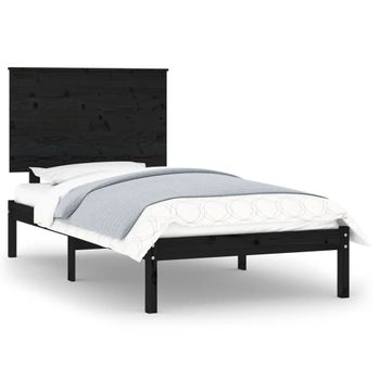 Estructura De Cama Individual Madera Maciza Negra 90x190 Cm Vidaxl