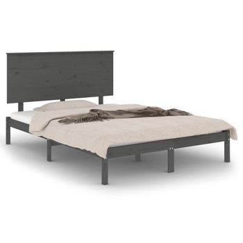 Estructura De Cama De Madera Maciza De Pino Gris 140x190 Cm Vidaxl