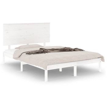 Estructura De Cama De Madera De Pino Maciza Blanca 140x200 Cm Vidaxl