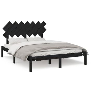 Estructura De Cama De Madera Maciza Negra 140x190 Cm Vidaxl