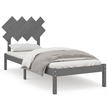 Estructura De Cama De Madera Maciza Gris 90x190 Cm Vidaxl