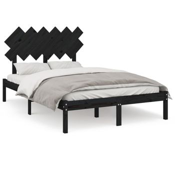 Estructura De Cama Madera Maciza Negro 120x200 Cm Vidaxl