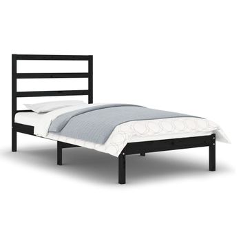 Estructura De Cama Madera Maciza Individual Negra 75x190 Cm Vidaxl