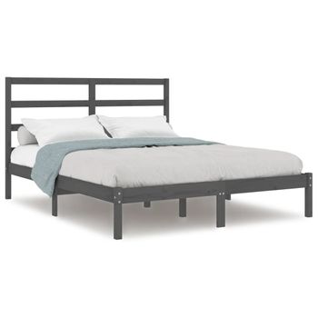 Estructura De Cama De Madera Maciza De Pino Gris 140x190 Cm Vidaxl