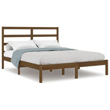 Estructura De Cama Madera Maciza King Marrón Miel 150x200 Cm Vidaxl