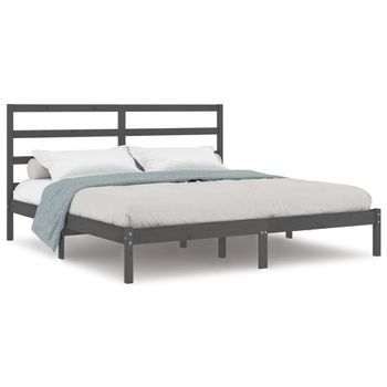 Estructura De Cama De Madera Maciza De Pino Gris 200x200 Cm Vidaxl