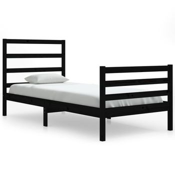 Estructura De Cama Madera Maciza De Pino Negra 90x200 Cm Vidaxl