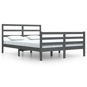 Estructura De Cama De Madera Maciza De Pino Gris 160x200 Cm Vidaxl