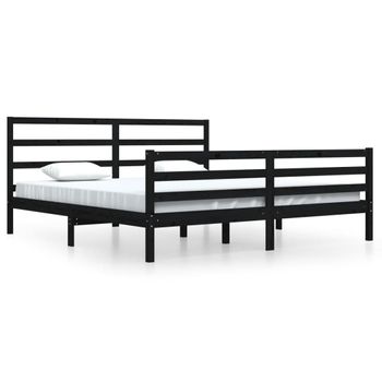 Estructura De Cama De Madera Maciza De Pino Negra 200x200 Cm Vidaxl