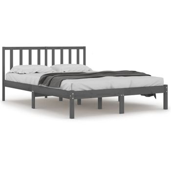 Estructura De Cama De Madera Maciza De Pino Gris 140x190 Cm Vidaxl