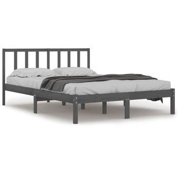 Estructura De Cama Madera Maciza De Pino Gris 120x200 Cm Vidaxl