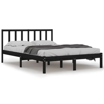 Estructura De Cama De Madera Maciza De Pino Negra 140x200 Cm Vidaxl