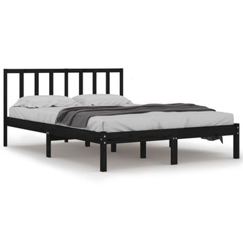 Estructura De Cama De Madera Maciza De Pino Negra 160x200 Cm Vidaxl