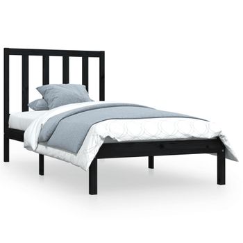 Estructura De Cama Madera Maciza De Pino Negra 100x200 Cm Vidaxl